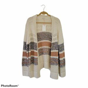 Women's NWT Large Skies Are Blue Color Block Knit  Open Front Cardigan